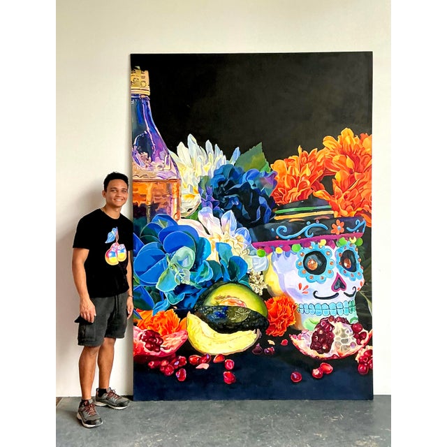 Vintage Monumental Original Still Life Oil on Canvas For Sale In West Palm - Image 6 of 12