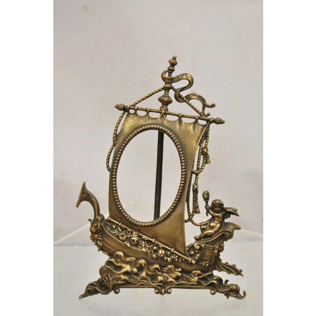 Renaissance Antique French Renaissance Style Brass Oval Picture Frame With Ship and Cherub For Sale - Image 3 of 12