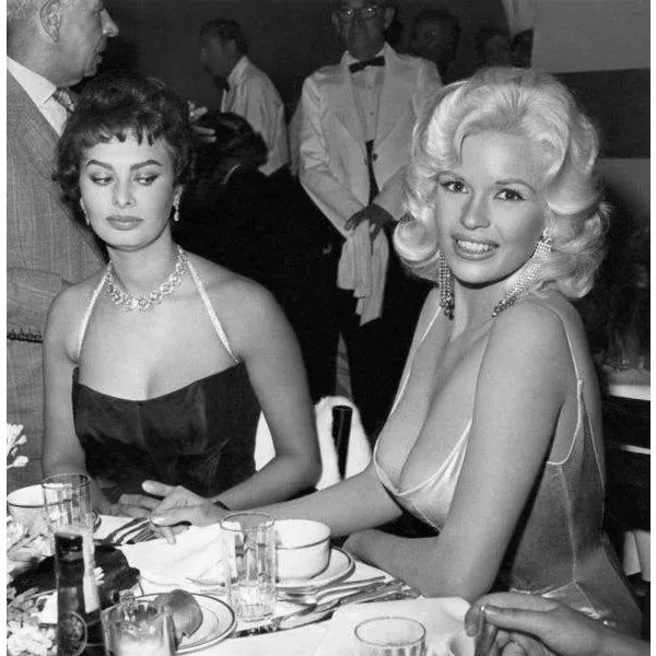 Jayne Mansfield & Sophia Loren Photograph Print by Joe Shere, 1957 For Sale