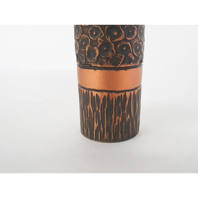 Metal Heavy Bronze Vase with Copper Details For Sale - Image 7 of 10
