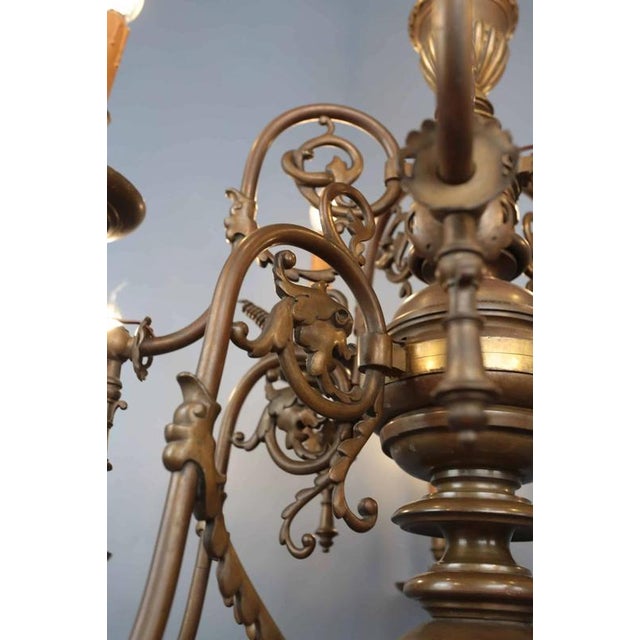 Antique Ten-Armed Bronze Castle Chandelier For Sale - Image 4 of 8
