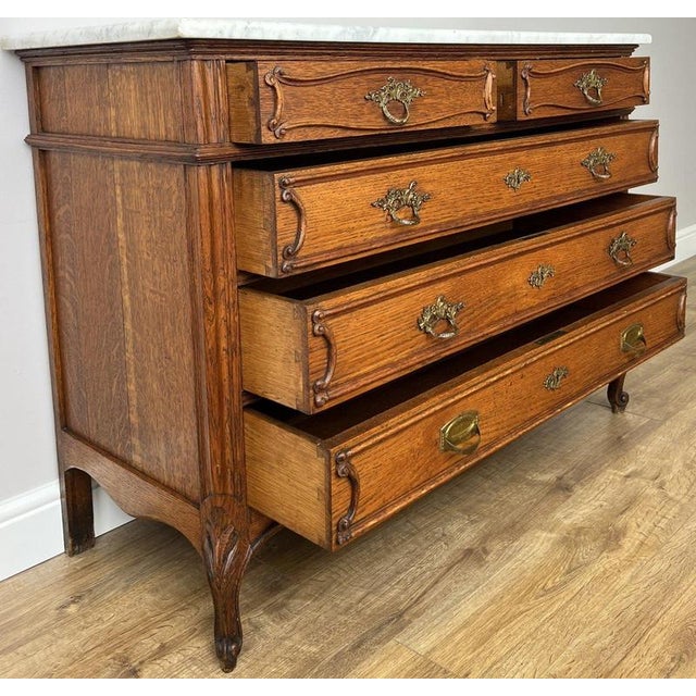 Antique French Oak Marble Top Chest of Drawers For Sale - Image 10 of 16