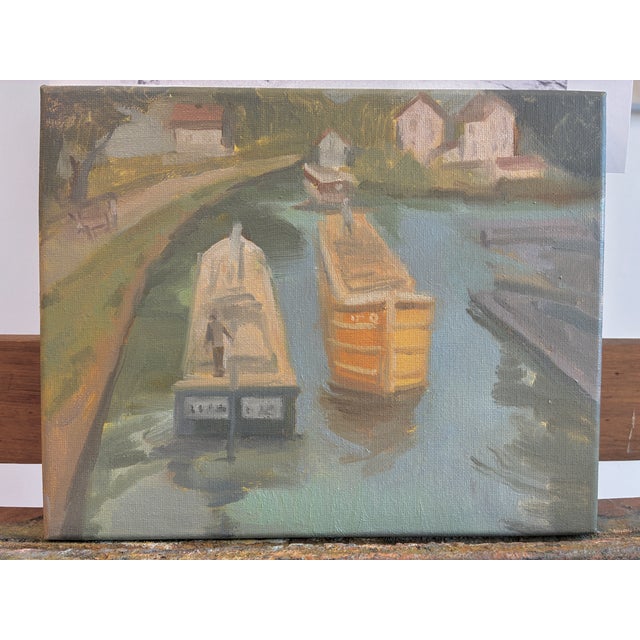 Traditional Impressionist Canal Boat Scene, Original Oil Painting by Michelle Farro For Sale - Image 3 of 4