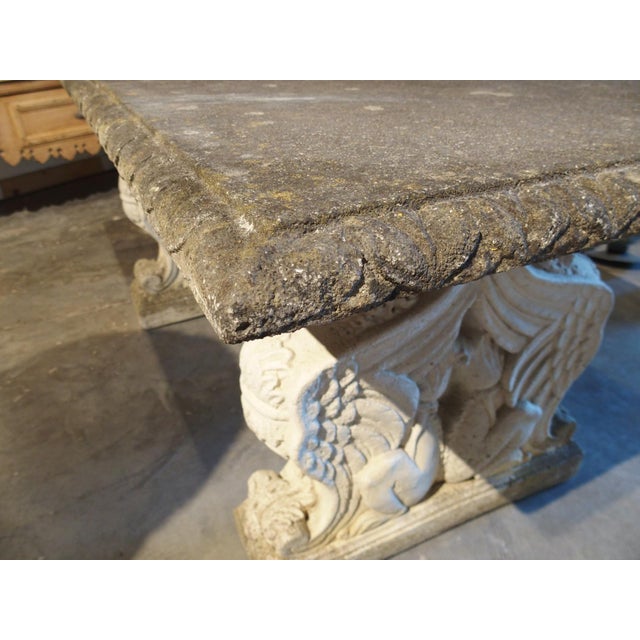 Stone Gray Italian Neoclassical Style Garden Table With Winged Rams Heads Decor, 1900s For Sale - Image 8 of 18