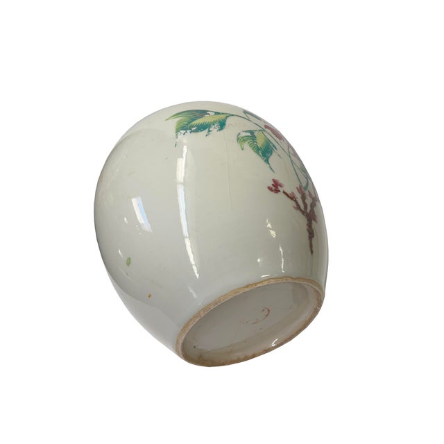 Vintage Chinese Pink Peonies Round White Porcelain Pot Vase For Sale - Image 4 of 6