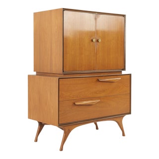 Mid Century Sculpted Walnut Highboy Armoire Gentlemans Chest For Sale