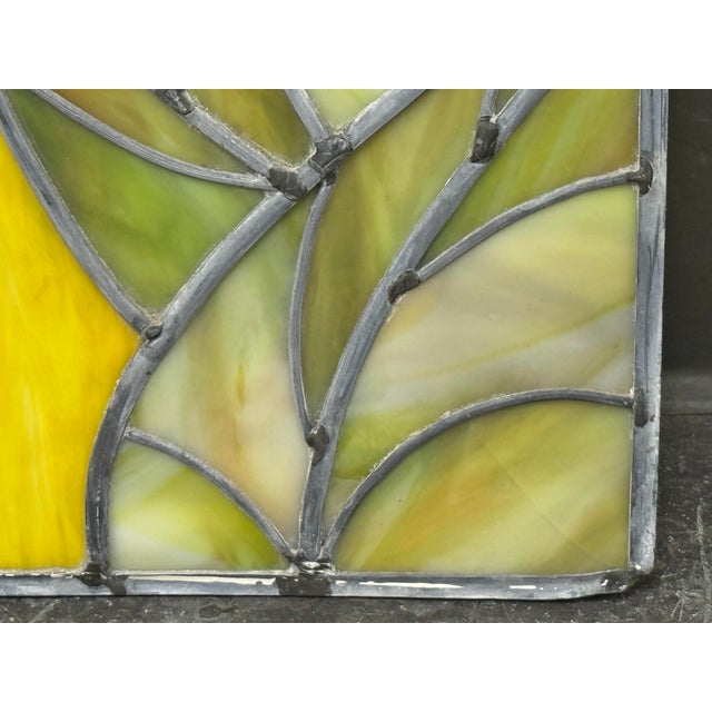Glass Circa 1978 Gene LeLonde Red Tulip Stained Glass Panel For Sale - Image 7 of 12