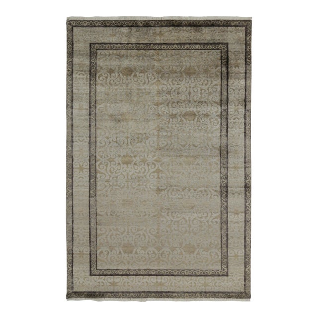 Rug & Kilim’s Khotan Style Rug in Golden-Brown With Blue Patterns For Sale