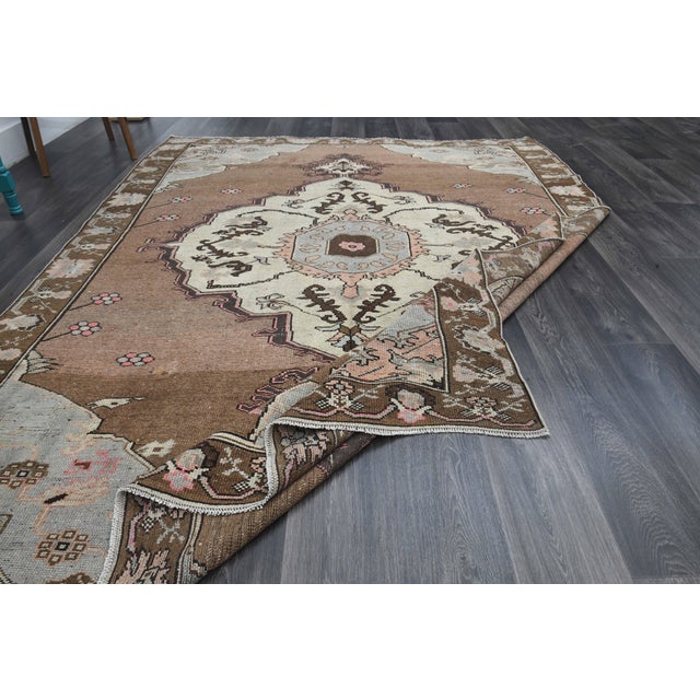 Textile 1970s Vintage Handmade Wool Cotton Brown Area Rug For Sale - Image 7 of 11