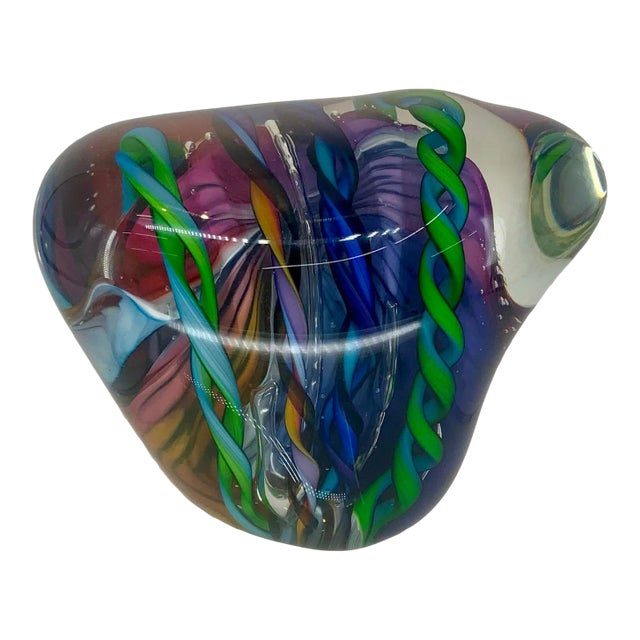 Large Hand Blown Glass Paperweight by Tom Bloyd For Sale
