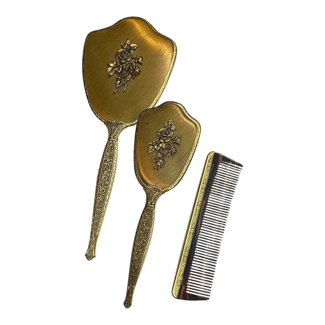 Vintage Vanity, Mirror, Brush and Comb Set- 3 Pieces For Sale