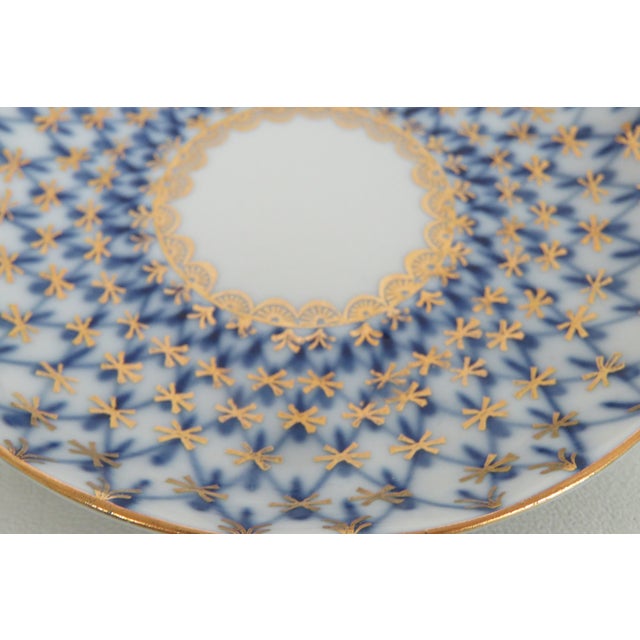 Lomonosov Demitasse Cobalt Net Blue Bone China Tea Cup and Saucer Set 4652b For Sale In Miami - Image 6 of 14