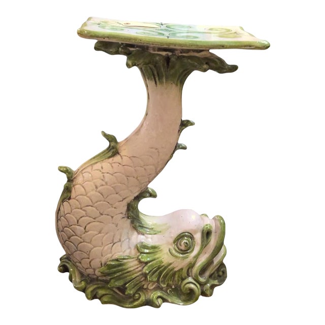 Mid 20th Century Italian Ceramic Glazed Dolphin Pedestal For Sale