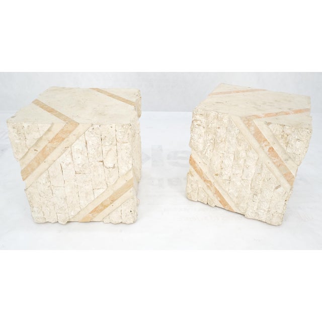 Late 20th Century Cube Shape Tessellated Polished Marble End Tables Night Stands - A Pair For Sale - Image 5 of 9