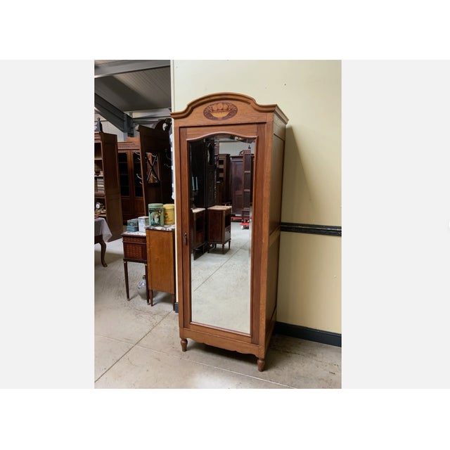 Brown Vintage Art Deco Narrow Wardrobe with Linen Compartment, 1930 For Sale - Image 8 of 8