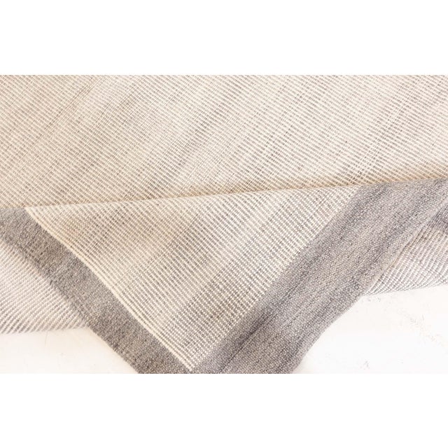 Textile Scandinavian Vintage Striped Gray With Steel Blue Flatweave Carpet For Sale - Image 7 of 8