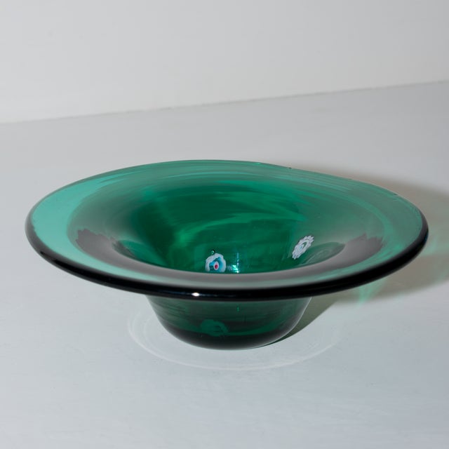 Mid-Century Modern Green Murano Millefiori Hand-Blown Art Glass Bowl For Sale - Image 3 of 5