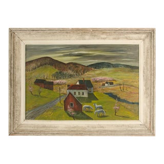 Mid 20th Century "Peach Orchard in the Valley" Landscape Oil Painting by Charles Harsanyi, Framed For Sale