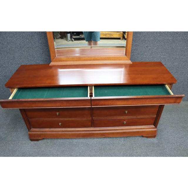 Thomasville Impressions Louis Philippe Style Cherry Dresser With Mirror For Sale - Image 9 of 13
