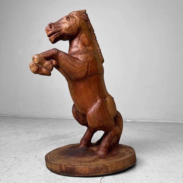 Decorative wooden horse sculpted from a single piece of wood. Japanese 'Mingei' folk art from the 1950s. Extraordinary,...