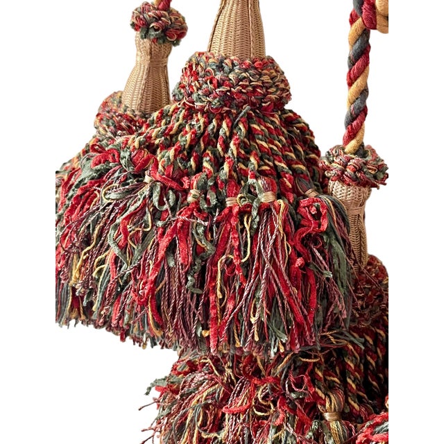 Metal Vintage French Passementerie Tassel Tieback Accent Gold Green Red For Sale - Image 7 of 8