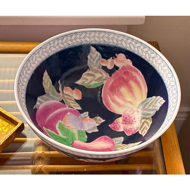 1970s Blue Chinese Chinoiserie Decorative Accent Bowl For Sale - Image 5 of 10