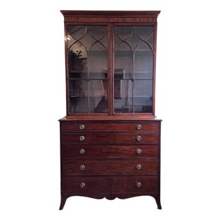 Georgian Mahogany Astragal Glazed Secretaire Bookcase on Swept Bracket Feet For Sale