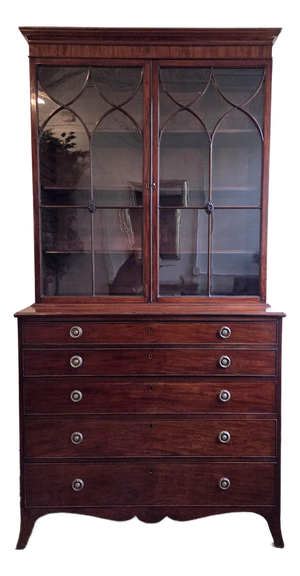 Georgian Mahogany Astragal Glazed Secretaire Bookcase on Swept Bracket Feet