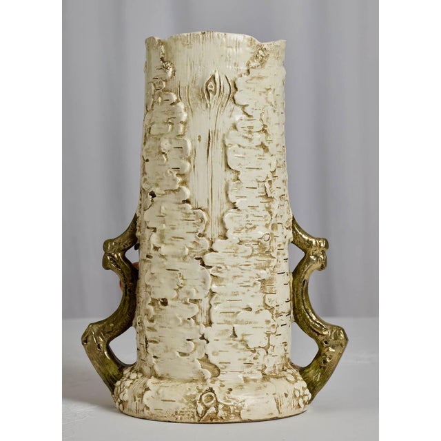 Monumental Art Nouveau Josef Strnact Majolica Vase With Peaches, Bohemia For Sale - Image 4 of 8