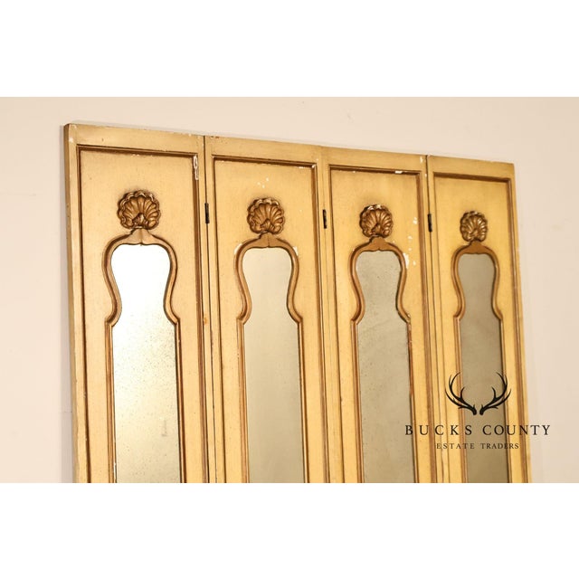 Vintage Rococo Style Painted & Mirrored Four-Panel Folding Screen For Sale - Image 10 of 18