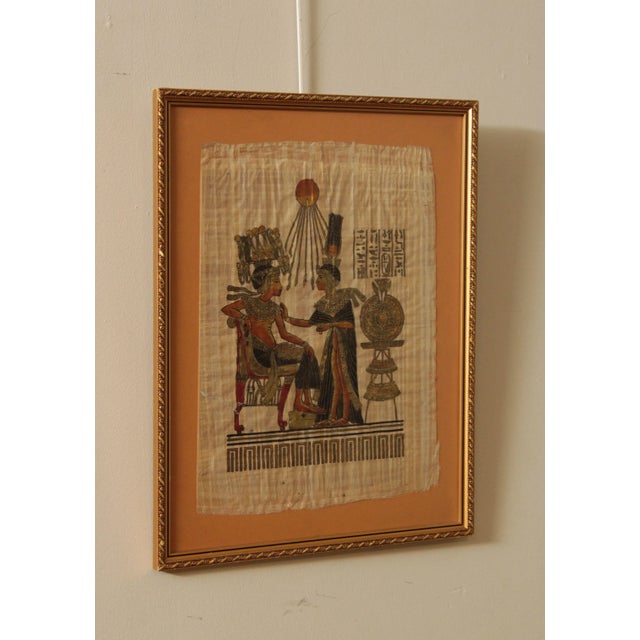 Traditional Vintage Egyptian Style 'Tutankhamun Anointed by Wife' Papyrus For Sale - Image 3 of 13