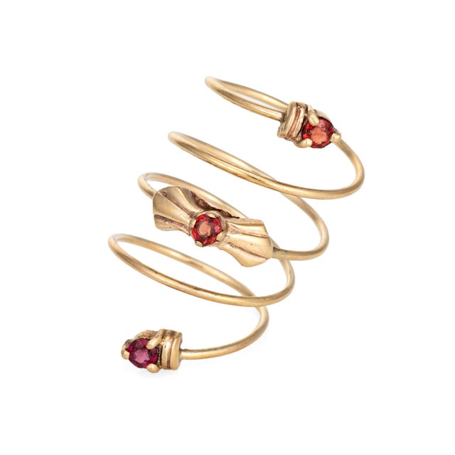 Mid 20th Century Vintage Orange Sapphire Spring 10k Yellow Gold Wide Coil Band Ring Size 6.5 For Sale - Image 5 of 5