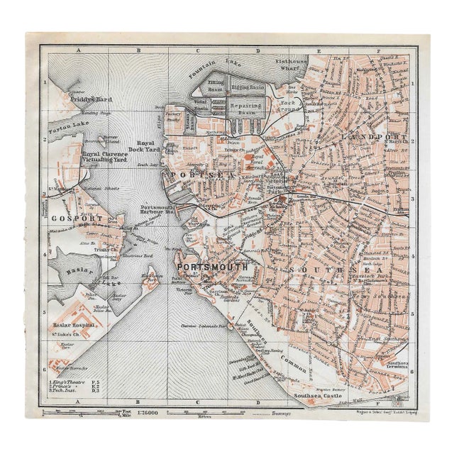 1910 Antique Map of Portsmouth England For Sale