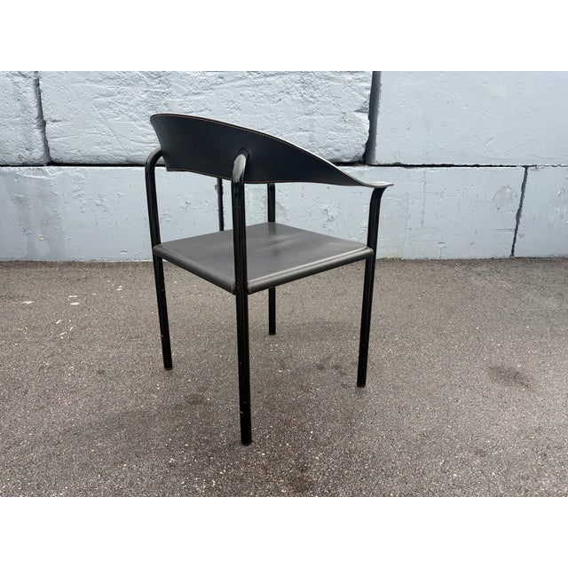 Animal Skin Attributed Artelano Black Leather Arm Side Chair, Italy 1980s For Sale - Image 7 of 14