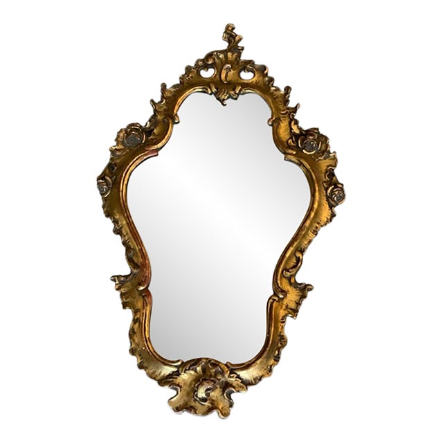 Antique 19th-Century Italian Rococo Revival Hand-Carved Giltwood Wall Mirror c.1850-1890 For Sale