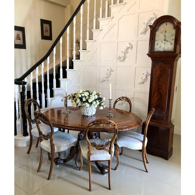 Fine quality set of six English Victorian antique walnut dining chairs having beautifully designed and crafted circular...