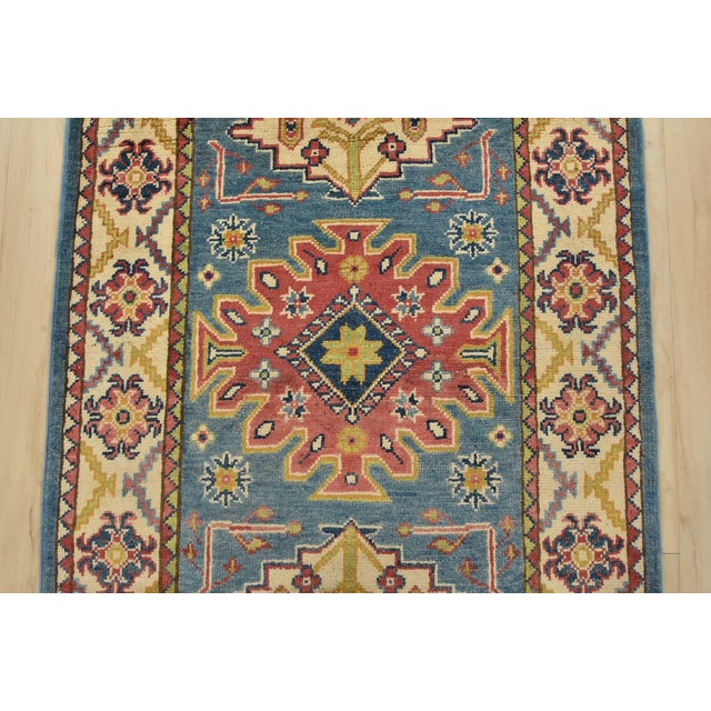 2020s Kazak Runner 2’9” X 6’10” Blue Wool Tribal Hand-Knotted Oriental Rug For Sale - Image 5 of 12
