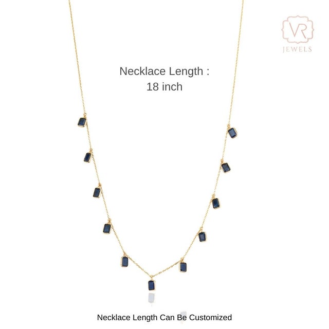 5.67ct Emerald-Cut Blue Sapphire Fringe Station Necklace in 14k Yellow Gold For Sale - Image 12 of 18
