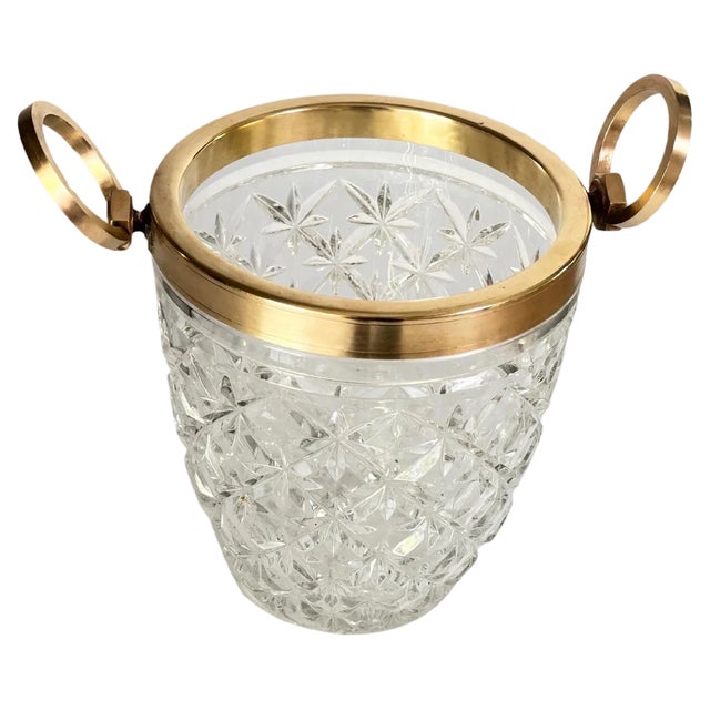 Champagne Bucket in Crystal and Brass, France, 20th Century For Sale