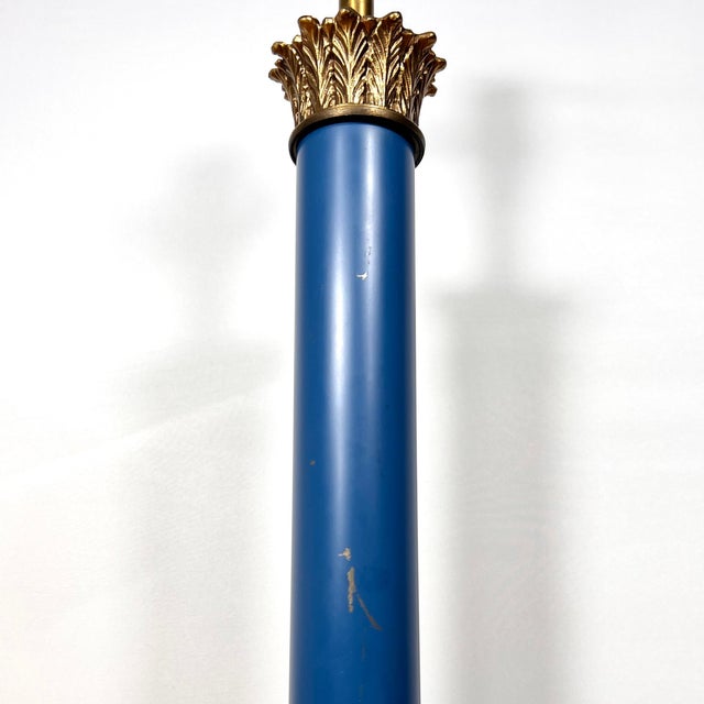 Metal Neoclassical Lapis Lazuli Blue Plated Solid Brass Column Table Lamp For Sale - Image 7 of 13