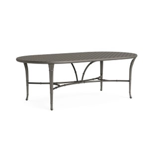 Brown Jordan Calcutta 44" x 86" Oval Cast Umbrella Dining Table, Mica frame For Sale