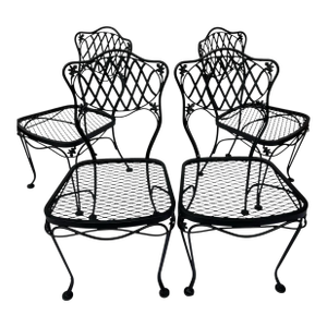 Mid 20th Century Woodard Florentine Orleans Pattern Iron Patio Chairs - Set of 4