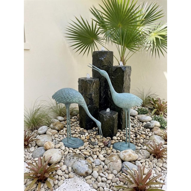 A Pair of Vintage Patinated Bronze Crane Garden Sculptures For Sale - Image 9 of 12
