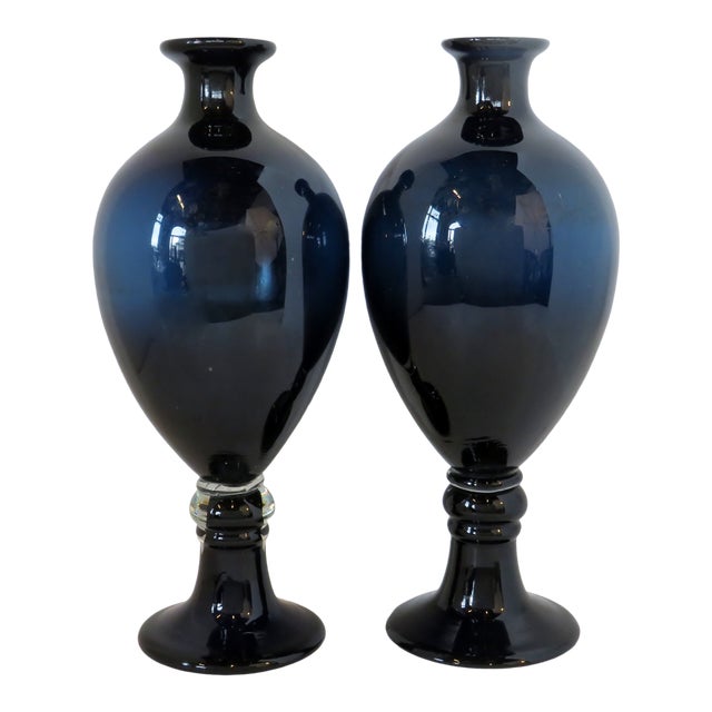 Midnight Blue Glass Urn Vases, a Pair Chairish