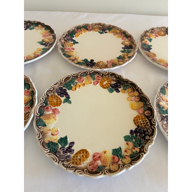 Lefton Vintage Lefton Majolica Style Fruit Border Plates - Set of 6 For Sale - Image 4 of 12
