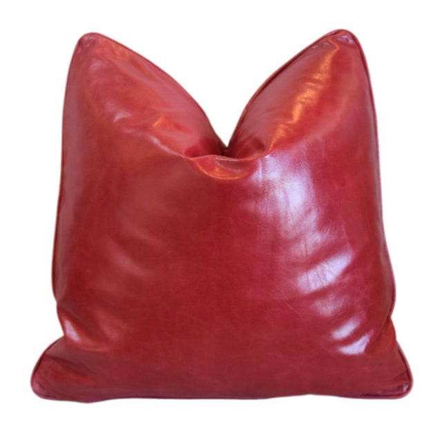 Red Brazilian Tanned Leather Feather/Down Pillow For Sale - Image 9 of 9