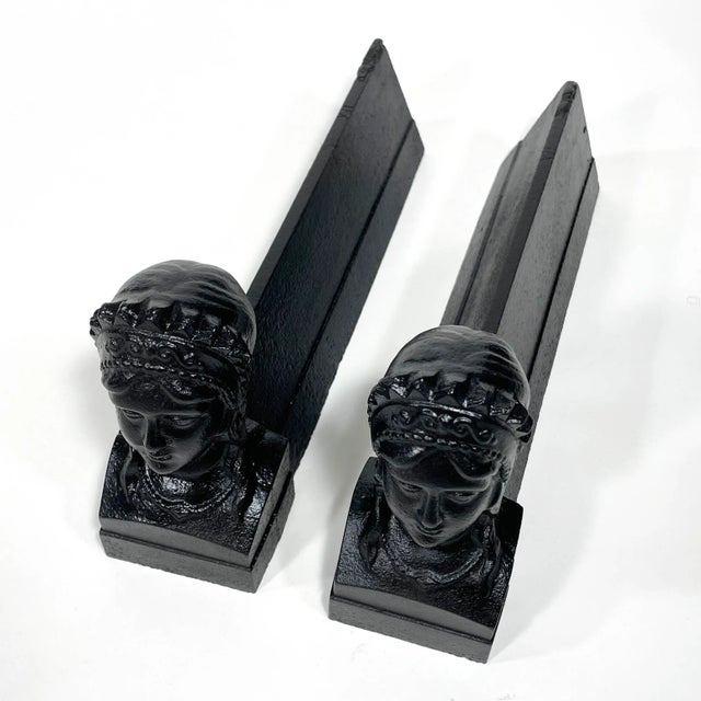Early 20th Century Early 20th Century French Andirons / Chenets / Fire Dogs Shaped as Bust of Princess For Sale - Image 5 of 7