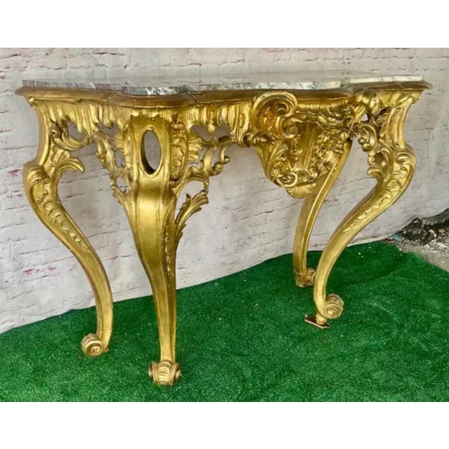 French Louis XV Style Giltwood Console Table With Marble Top For Sale - Image 9 of 18