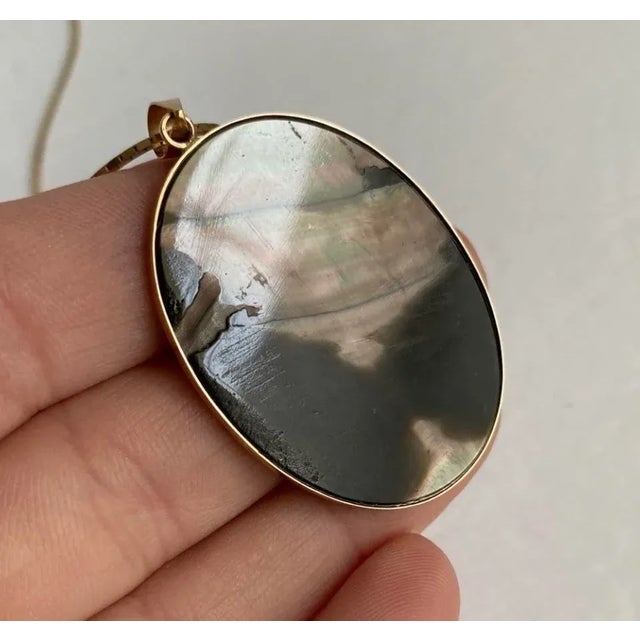 Mid 20th Century 14k Gold Cameo Necklace Black Mother of Pearl Chain Womens Profile Victorian Style For Sale - Image 5 of 9