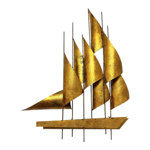 Large Mid Century Metal Sculpture of a Sailboat